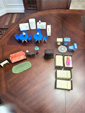 Vintage 1950s Plastic Dollhouse Furniture Kitchen Bed Bath Living Ideal Sofa Rug